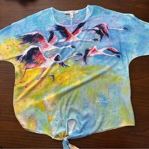 Leoma Lovegrove multicolored bird tiefront blouse  L